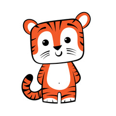 Cute cartoon striped red tiger. Hand-drawn vector stock illustration isolated on white