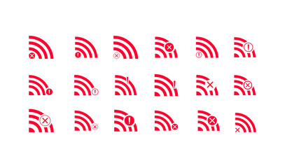 Set of no Wireless network sign symbol icon red color. No wifi icon
