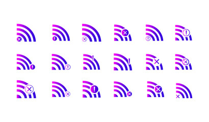 Set of no Wifi wireless icon vector gradient color