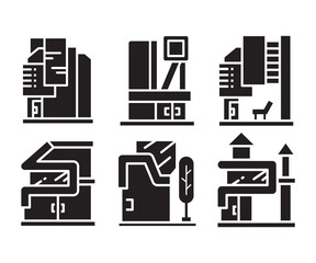 modern building and house, modern architecture design icons set