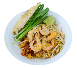 Thai style noodles (Pad Thai) isolated on white background