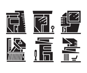 modern building and house, modern architecture design icons set