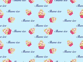 Fototapeta premium Cake cartoon character seamless pattern on blue background.Pixel style