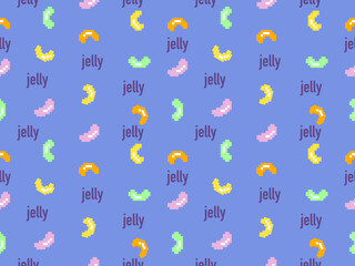 Jelly cartoon character seamless pattern on blue background.Pixel style
