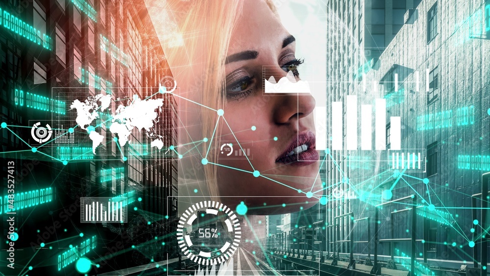 Poster conceptual business dashboard for financial data analysis . 3d render computer graphic .