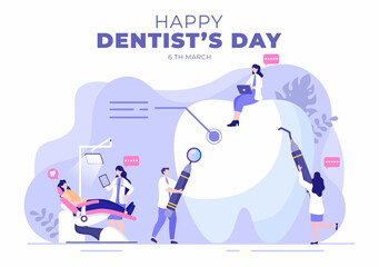 World Dentist Day with Tooth and Dentistry to Prevent Cavities and Healthcare in Flat Cartoon Background Illustration Suitable for Poster or Banner