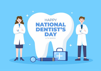 World Dentist Day with Tooth and Dentistry to Prevent Cavities and Healthcare in Flat Cartoon Background Illustration Suitable for Poster or Banner