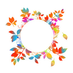 Background for advertising, congratulations, postcards from colorful leaves. Round frame. Autumn sale poster. Place for your text. Vector illustration