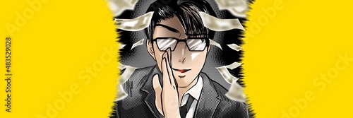 Fototapete 漫画悪魔イケメンメガネ詐欺師怪しく投資のお誘いイラスト Bad Guy Norima