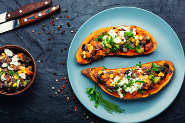 Sweet potato, batata baked with vegetables.