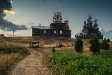 Fototapeta premium old wooden church in the field