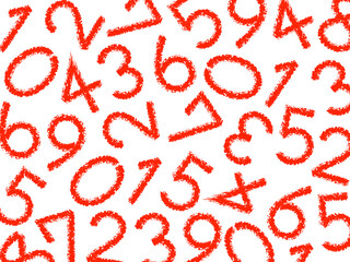 クレヨン手書き数字ランダム背景：赤