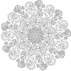 Round abstract floral pattern for coloring, holiday. Monochrome mandala for coloring book.
