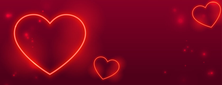 neon red hearts valentines day romantic banner design