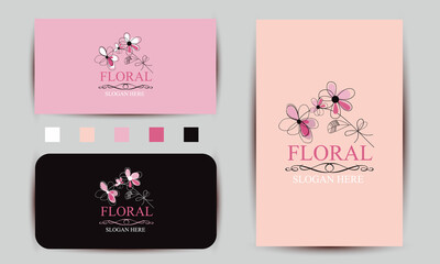 Beauty shop logo with flower style and business card design