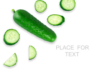 Creative layout of cucumbers. Food concept. copy space. Green cucumbers. flat lay
