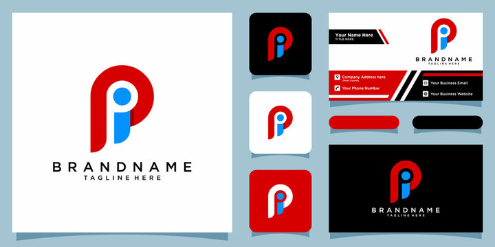 Initial Letter PI or IP Logo Design vector Template with business card design