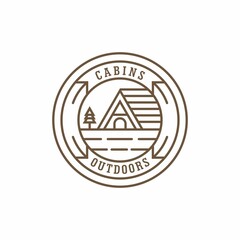 Circular cottage badge emblem line art logo vector illustration design