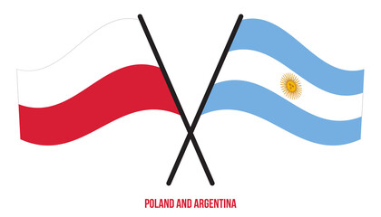 Poland and Argentina Flags Crossed And Waving Flat Style. Official Proportion. Correct Colors.