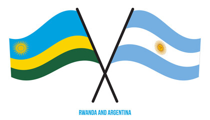 Rwanda and Argentina Flags Crossed And Waving Flat Style. Official Proportion. Correct Colors.