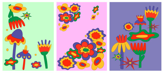 Vintage vector illustrations for banners, postcards, posters in the hippie style of the 60-70s. A pattern of psychedelic plant elements.