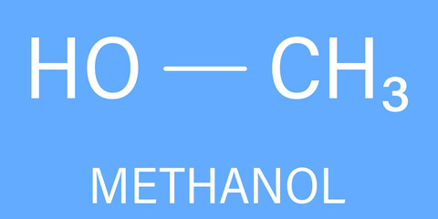Methanol or methyl alcohol, MeOH, molecule. Highly toxic. Skeletal formula.