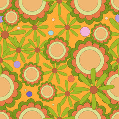 Seamless pattern in the hippie style 60x - 70s for fabric, packaging. website, textiles, wallpaper.