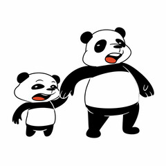little panda and dad holding hands cute cartoon illustration isolated