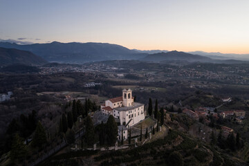 Fototapeta na wymiar View over Montevecchia sanctuary and Lecco valley at morning.