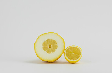 Fototapeta na wymiar half cedar and half lemon isolated on white background