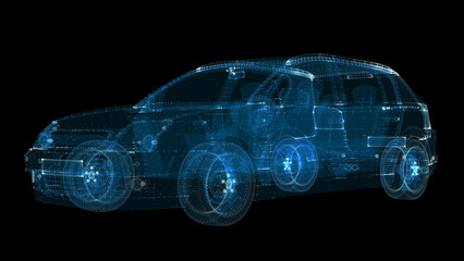 Fototapeta na wymiar 3d hologram of intelligent car of particles