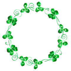 A wreath of clover. St. Patrick's Day. Watercolor illustration. Isolated on a white background.