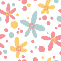 Seamless background with simple flowers in pastel colors.