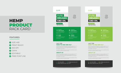 Hemp Product Sale Rack Card or Dl Flyer Template. Cannabis Sativa Product Sale Rack Card. Cbd Dl Flyer