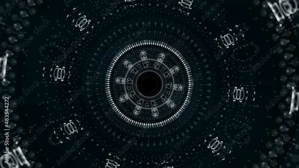 Poster circle neon particle flow. technology background concept