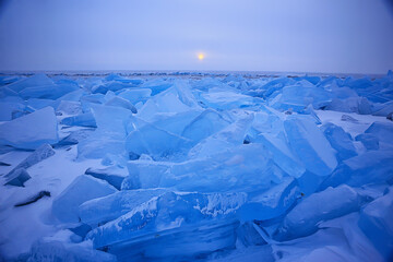 Fototapeta na wymiar crushed blue ice hummocks baikal winter background