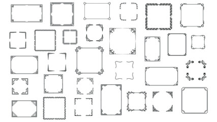 Fototapeta premium Big Set Black Simple Line Frame Collection Doodle Square Floral Frame Elements Vector Design Style Sketch Isolated Illustration For Banner