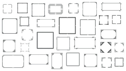 Big Set Black Simple Line Frame Collection Doodle Square Floral Frame Elements Vector Design Style Sketch Isolated Illustration For Banner