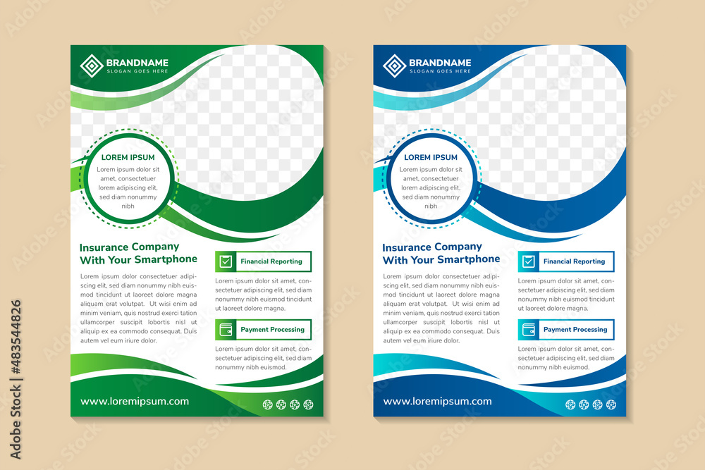 Poster vertical flyer design template for insurance company with your smartphone. space for photo and text.