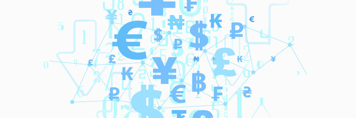 finance symbols on blue background