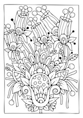Art therapy for children and adults. Vector background with flowers for coloring. Coloring book page.