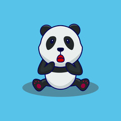 cute black and white panda character vector on blue background