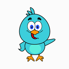 cute blue bird character vector on white background