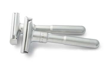 Two Chrome Metal Safety Razors Isolated