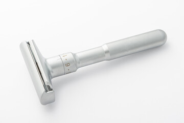 Vintage Safety Chrome Metal Double-Egged Shaving Razor Isolated On White Background
