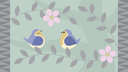 Birds In Love. Vector Illustration In Flat Style