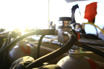 equipment diving cylinders for safari in the sea