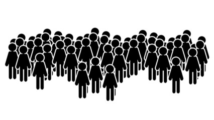 Crowd of people, black icons isolated on white background