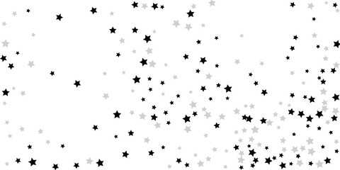 Silver star confetti. Falling stars on a white background. Illustration of flying shining stars. Decorative element. Suitable for your design, postcards, invitations, gift, vip.