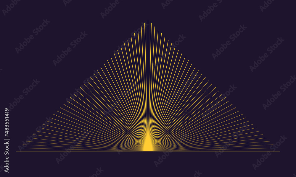 Poster golden color lines as pyramid on dark background. art line geometric concept.